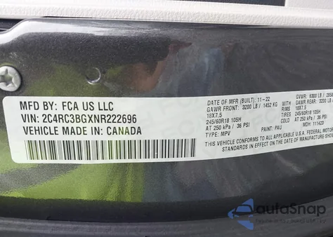 2022 Chrysler Pacifica Touring L Awd from USA, damaged, VIN 2C4RC3BGXNR222696